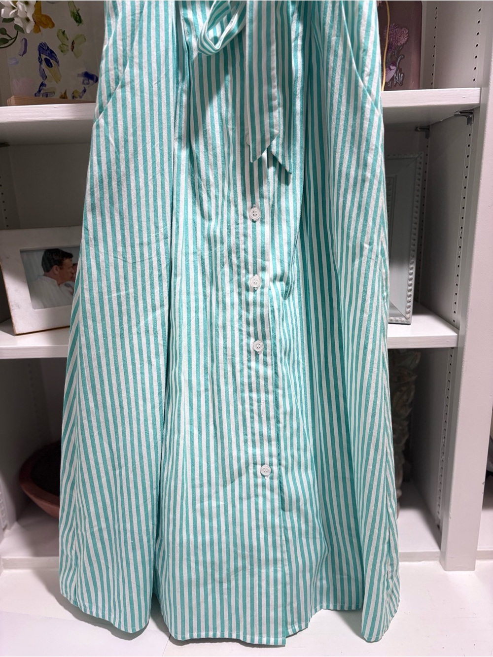 Duffield Lane Green and White Striped Shirt Dress - Picture 4 of 8
